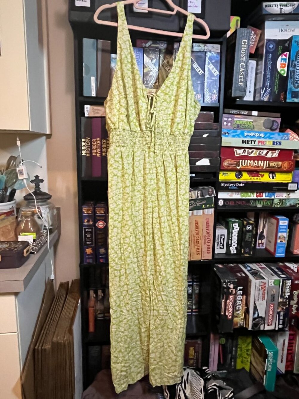 What Lo Wants 3X Green Floral Jumpsuit Boho Cottagecore Smocked Empire Waist